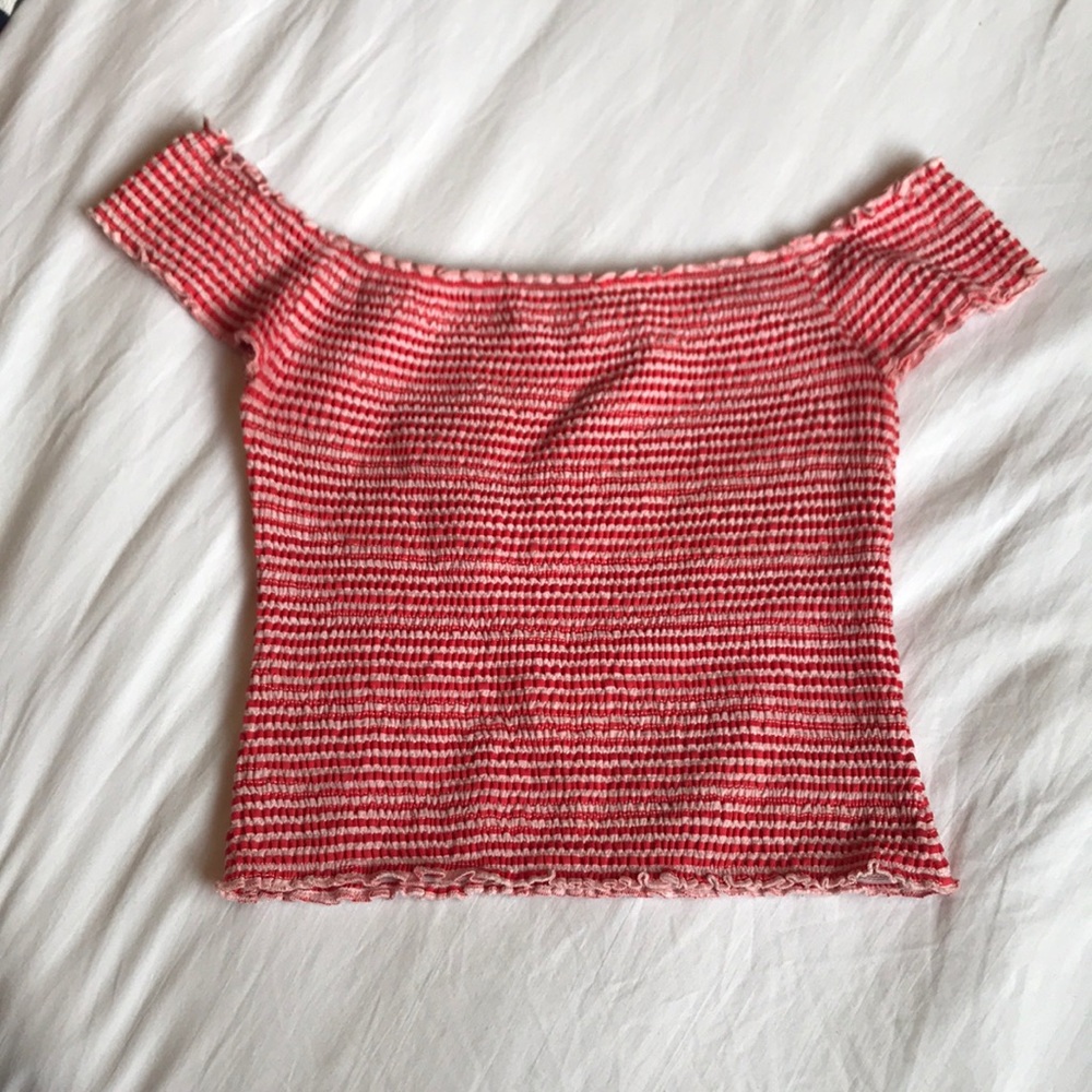 Stretchy Striped Off The Shoulder Crop